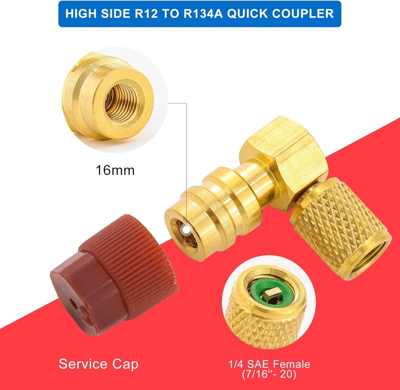 Tigbear R12 to R134A AC Fitting Adapter Kit, High/Low AC Fitting Port Retrofit Conversion Adapter, R12 to R134a Conversion Kit for Auto A/C Refrigerant System - Image 3